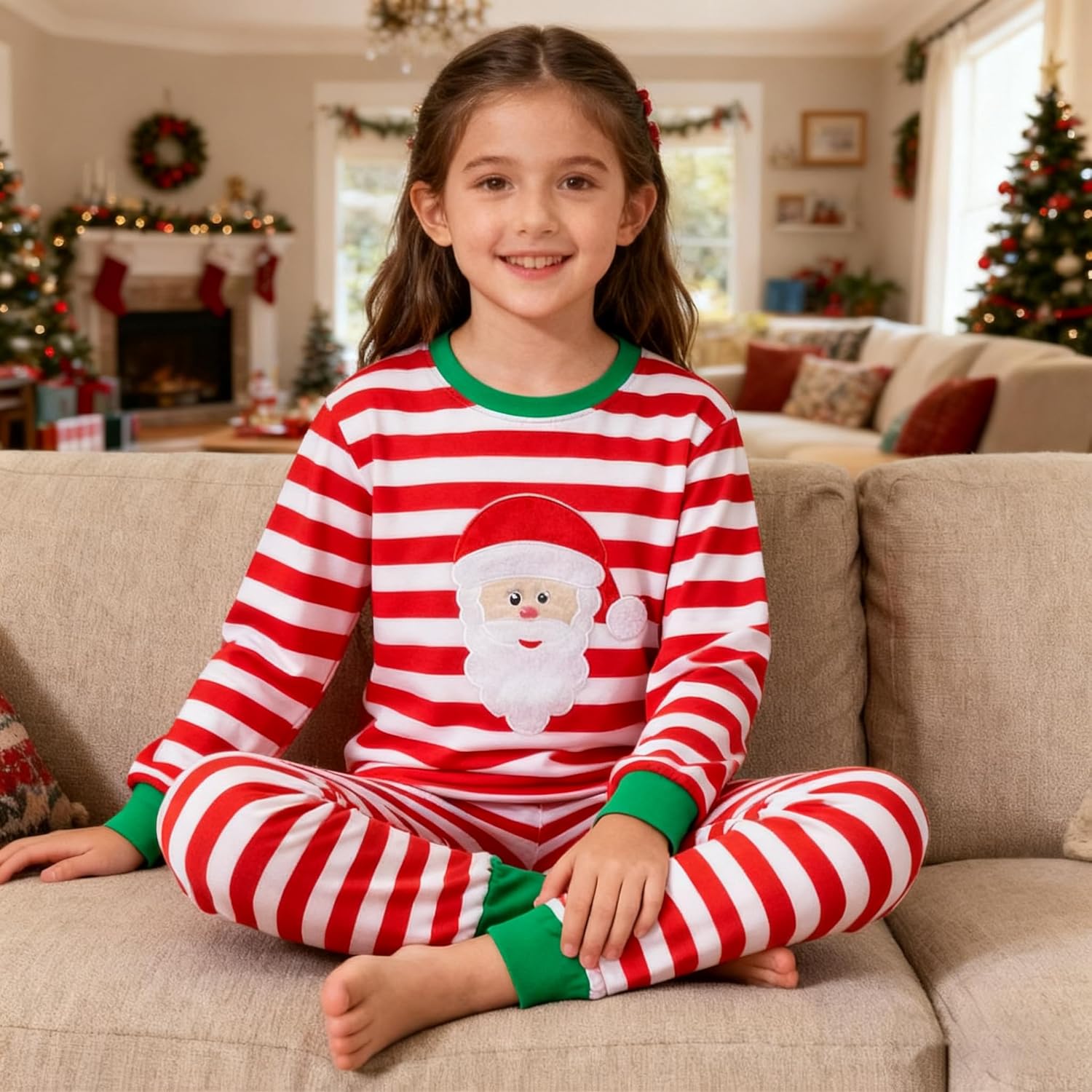 HYCLES Christmas Pajamas for Kids Girls Holiday Long Sleeve Sleepwear Santa Cotton Pajamas Sets for 2-12T Boys/Toddler Pjs - Image 3