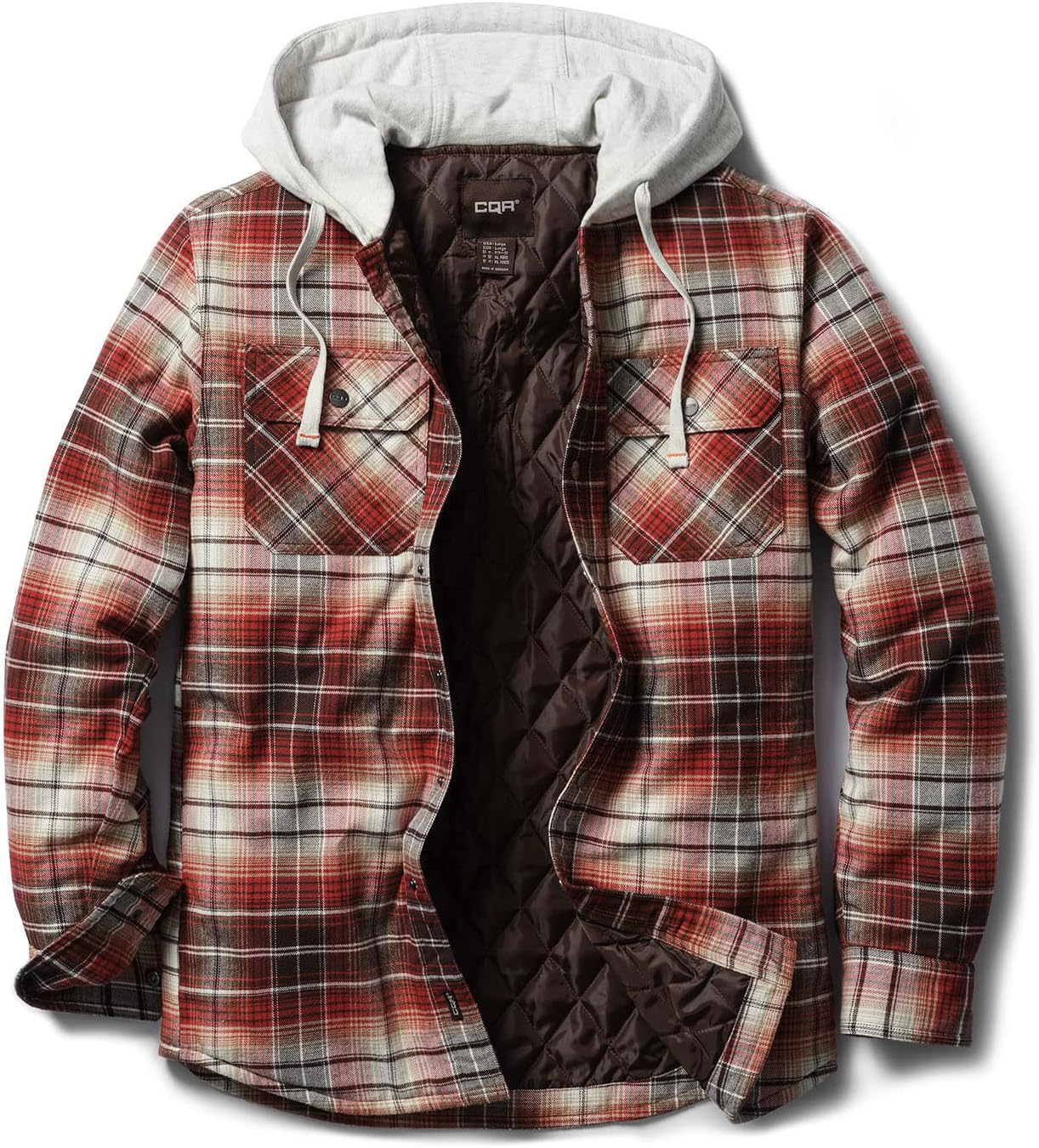 CQR Men's Hooded Quilted Lined Flannel Shirt Jacket, Long Sleeve Plaid  Button Up Jackets : Amazon.sg: Fashion