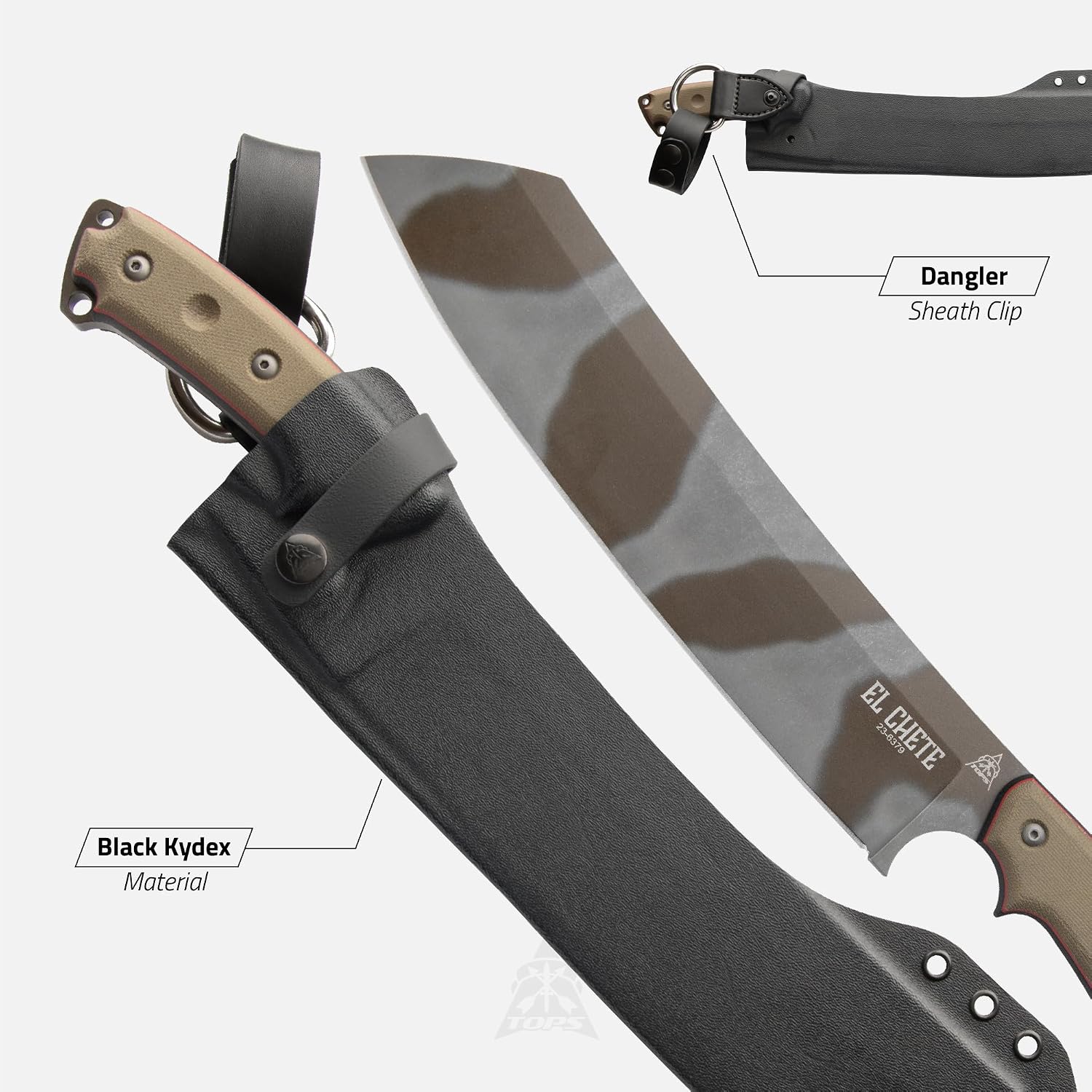 TOPS Knives Lil Chete Camo Fixed Blade Knife, Sheath, Full Tang 1095 Steel image 4