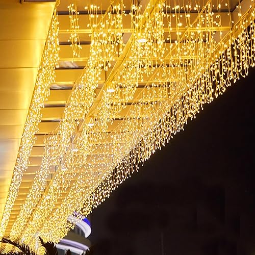 Luces LED de carámbanos, 8 modos de 16.4 pies, 112 luces LED de Navidad, cortina corta colgante de hadas, luces extensibles para boda, balcón,