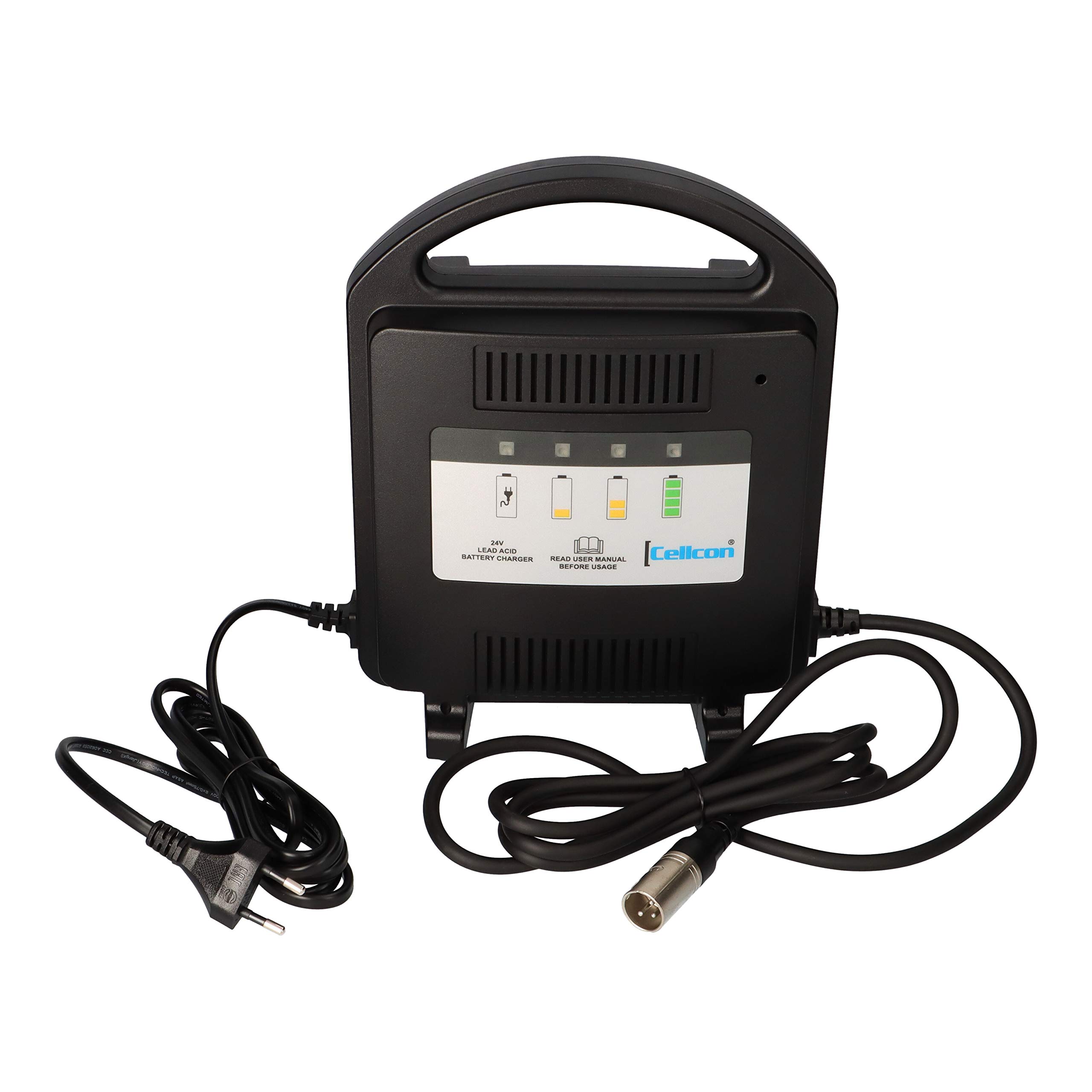 Cellcon Ladegerät mit XLR-Stecker Bleiakkus 24V 8A AGM Akkus z.B. 36Ah 45Ah 50Ah 75Ah Elektrorollstuhl Elektromobil E-Scooter Rollstuhl