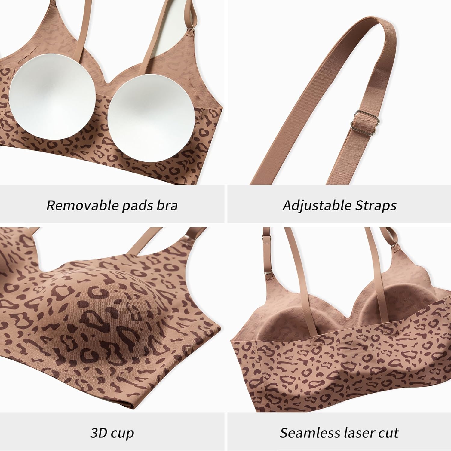 DEANGELMON V Neck Bra Padded Seamless Adjustable Straps Bralettes Everyday Basic Sleeping Bras Multiple Pack - Image 5