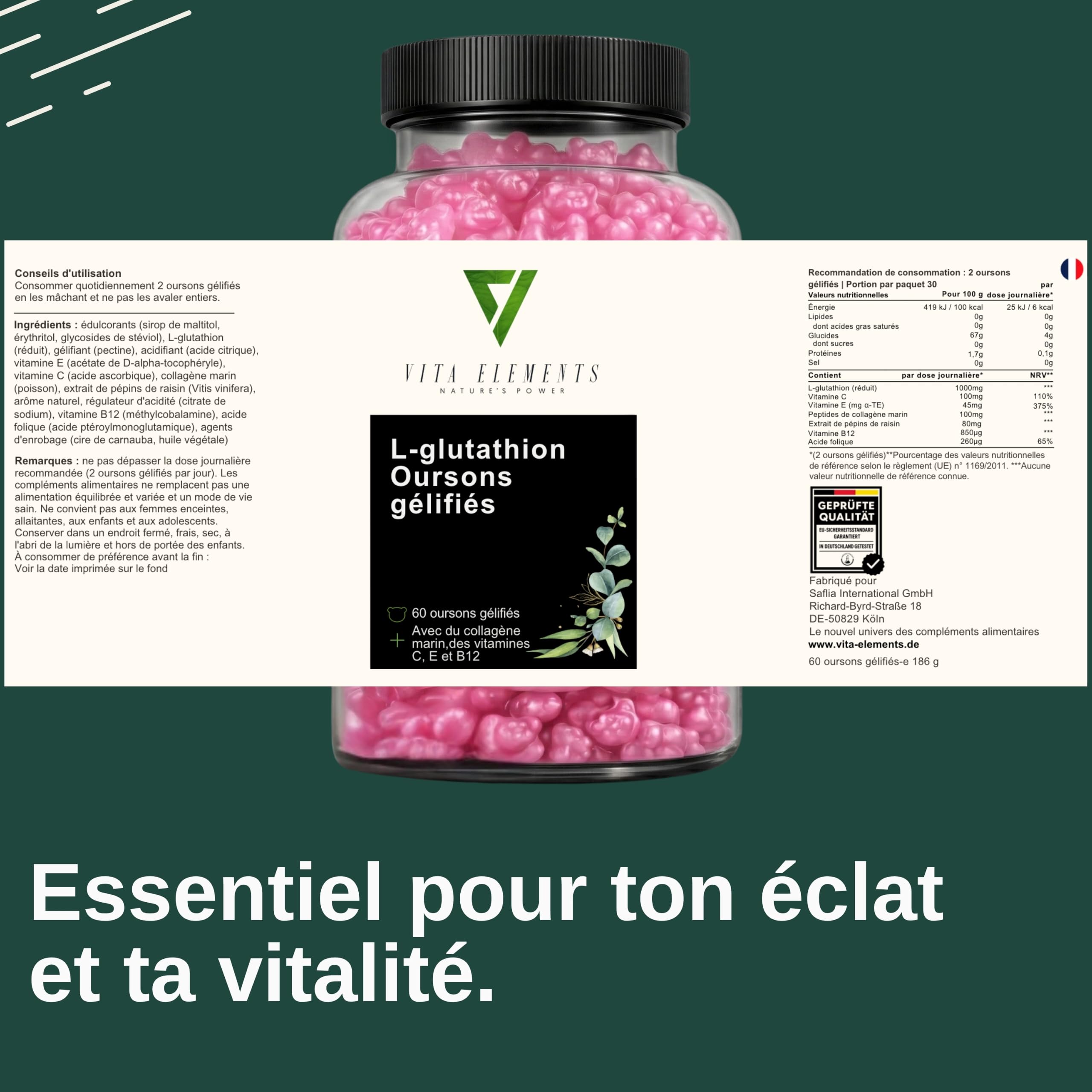 Vita Elements Gommes L-Glutathion - 60 unités - Lot de 3
