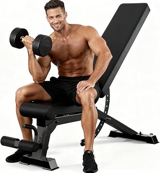 Adjustable Weight Bench for Home Gym, Heavy-Duty Incline Decline Bench with 12 Backrest Positions, 4 Seat Heights and 4 Leg Holder Settings, Commercial-Feel Strength Training Bench