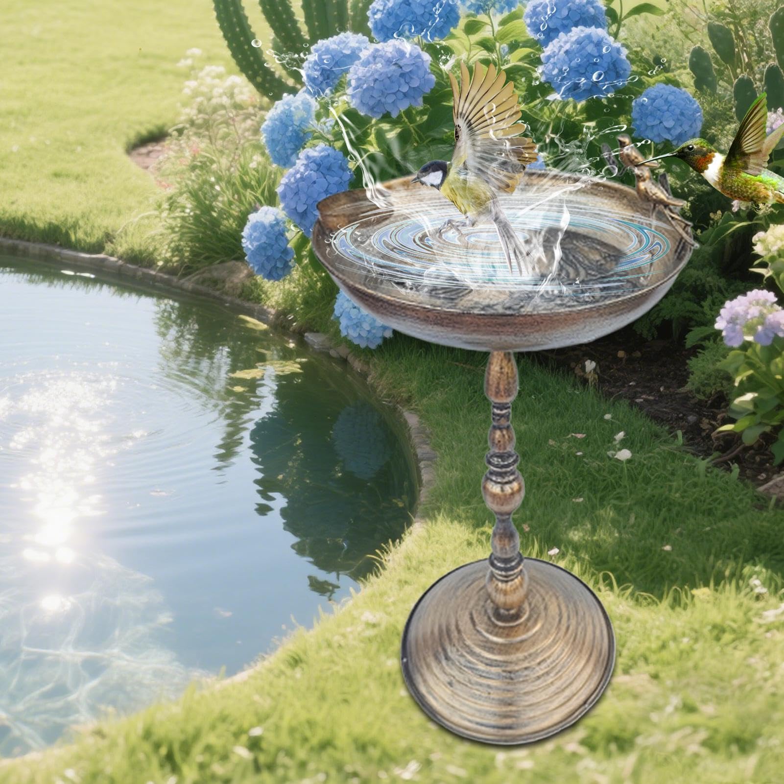 Bebederos Para Aves De Exterior Bebedero Exterior de Pájaros con Base | Fuente Hierro Artístico Con Diseño Antiguo Para Colibríes Loros Periquitos En Patio Y Jardín