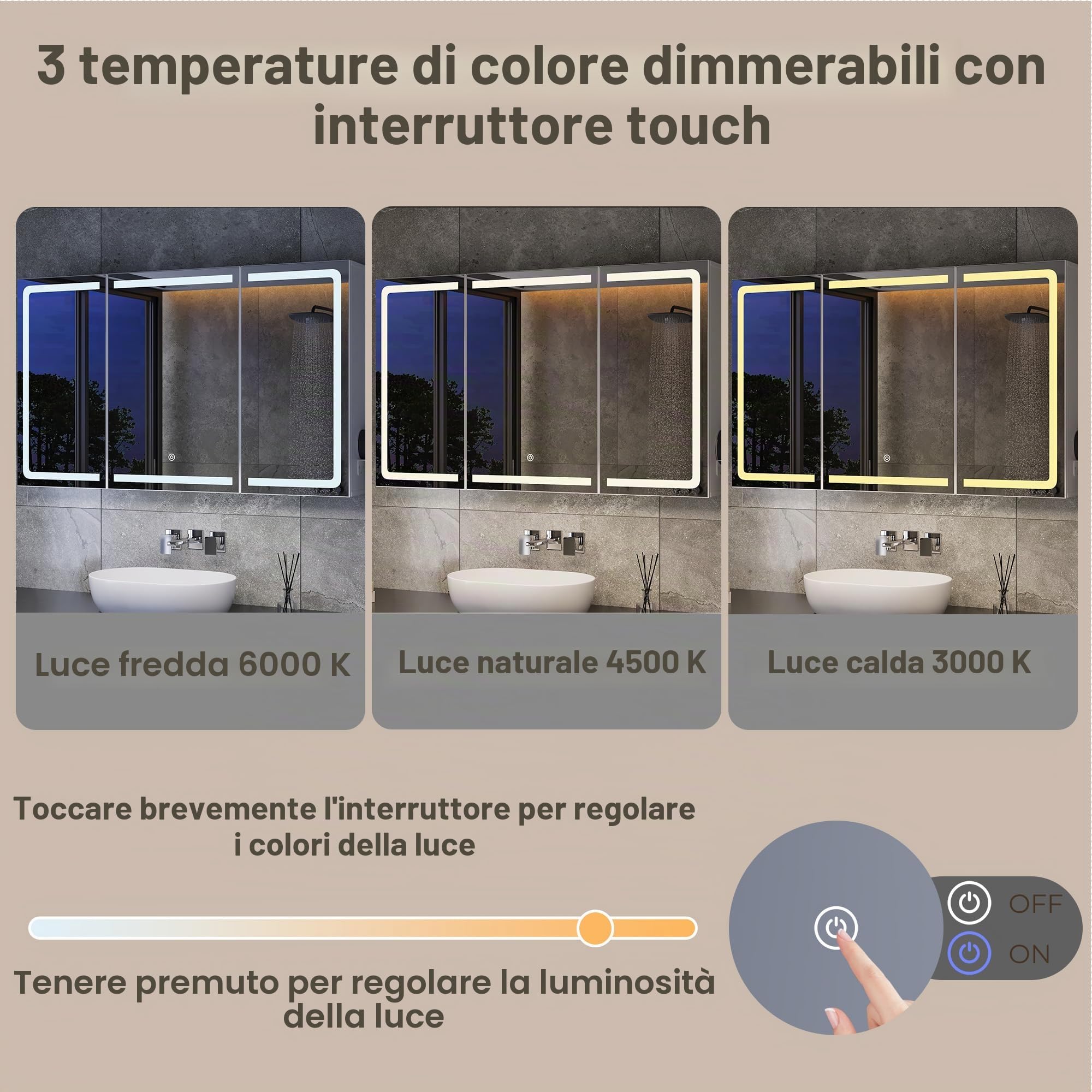 Xbro Specchio Bagno LED con Armadietto e Presa 100x16x60 cm | LED touch regolabile per trucco e cura personale, con vano contenitore e presa integrata per un bagno ordinato.