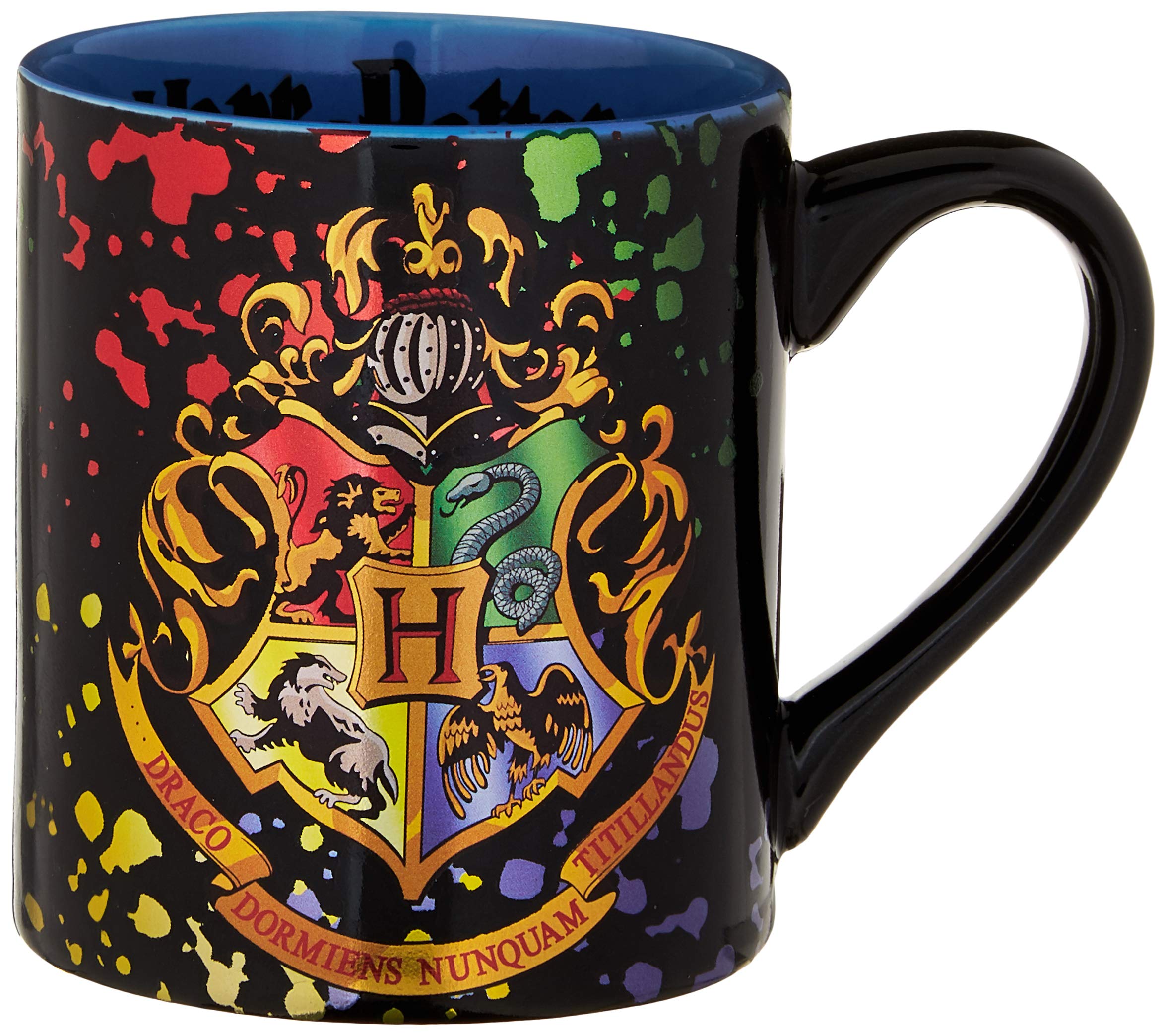 Silver Buffalo HP113932Z Harry Potter Hogwarts Crest Splatter ceramic Mug, 14 oz, Multicolor
