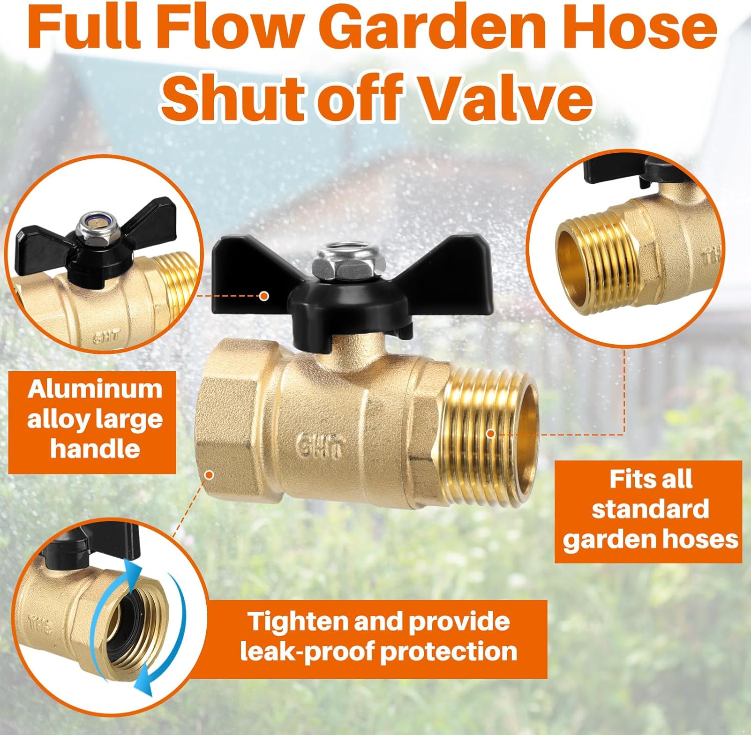 Yaocom 3 Pcs Full Flow Garden Hose Shut Off Valve Connector Heavy Duty Brass 3/4'' GHT No Restriction Water Shut-Off Connector Lawn Hose-end Flow Ball Valve Adapter Coupling for Gardens(Black)