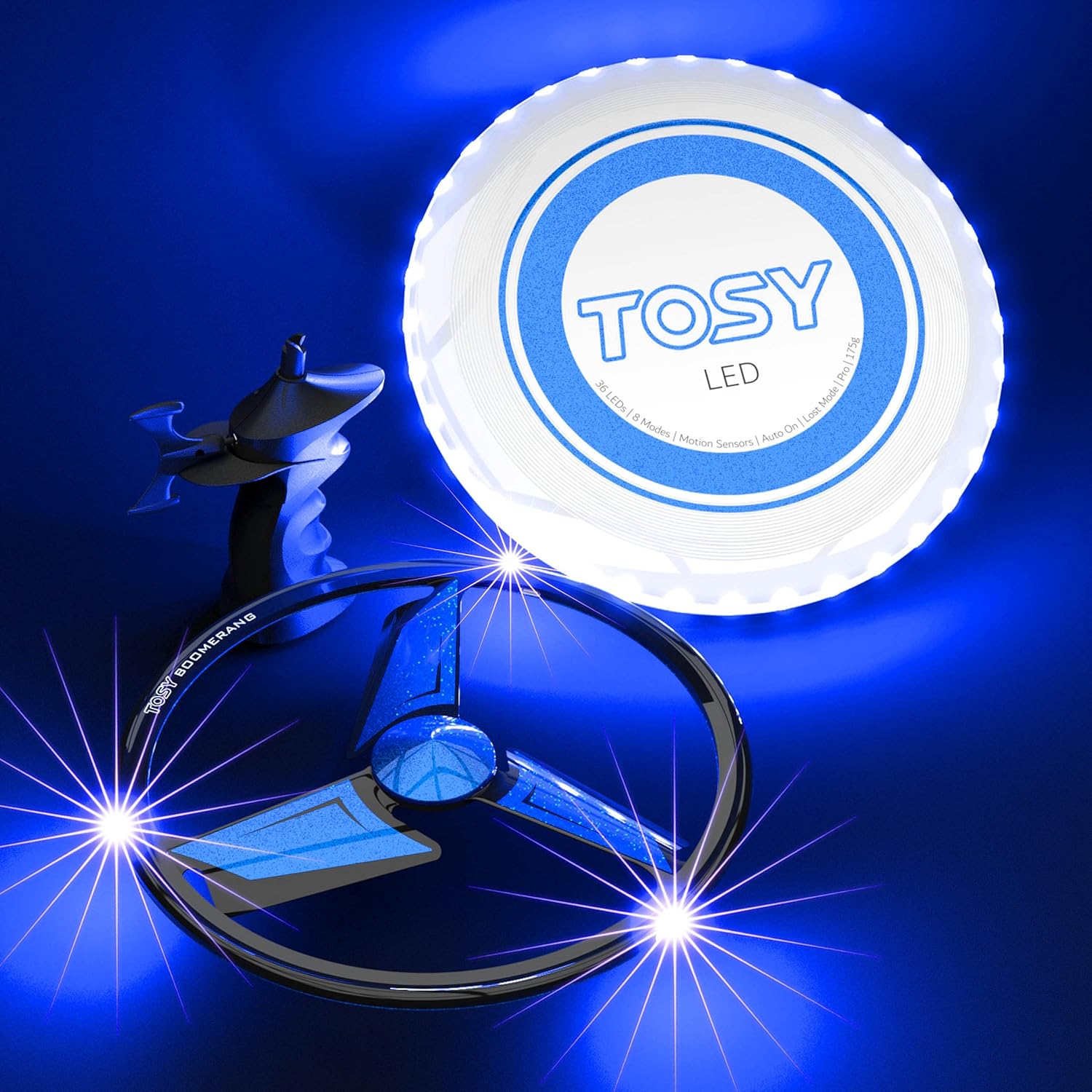 TOSY Patented Boomerang 3 Super Bright LEDs, Rechargeable, Auto Light Up