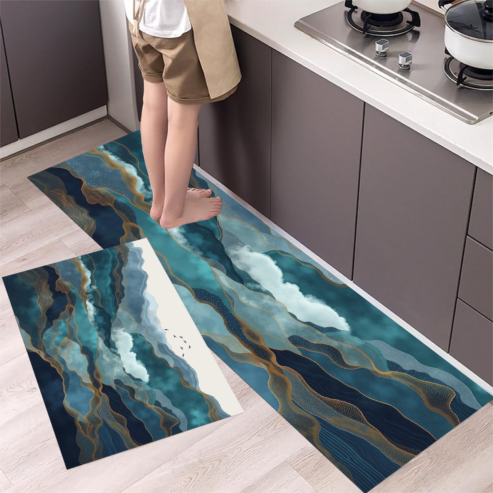 Tapis de cuisine anti-fatigue et durable ensemble de 2 tapis de sol lavables