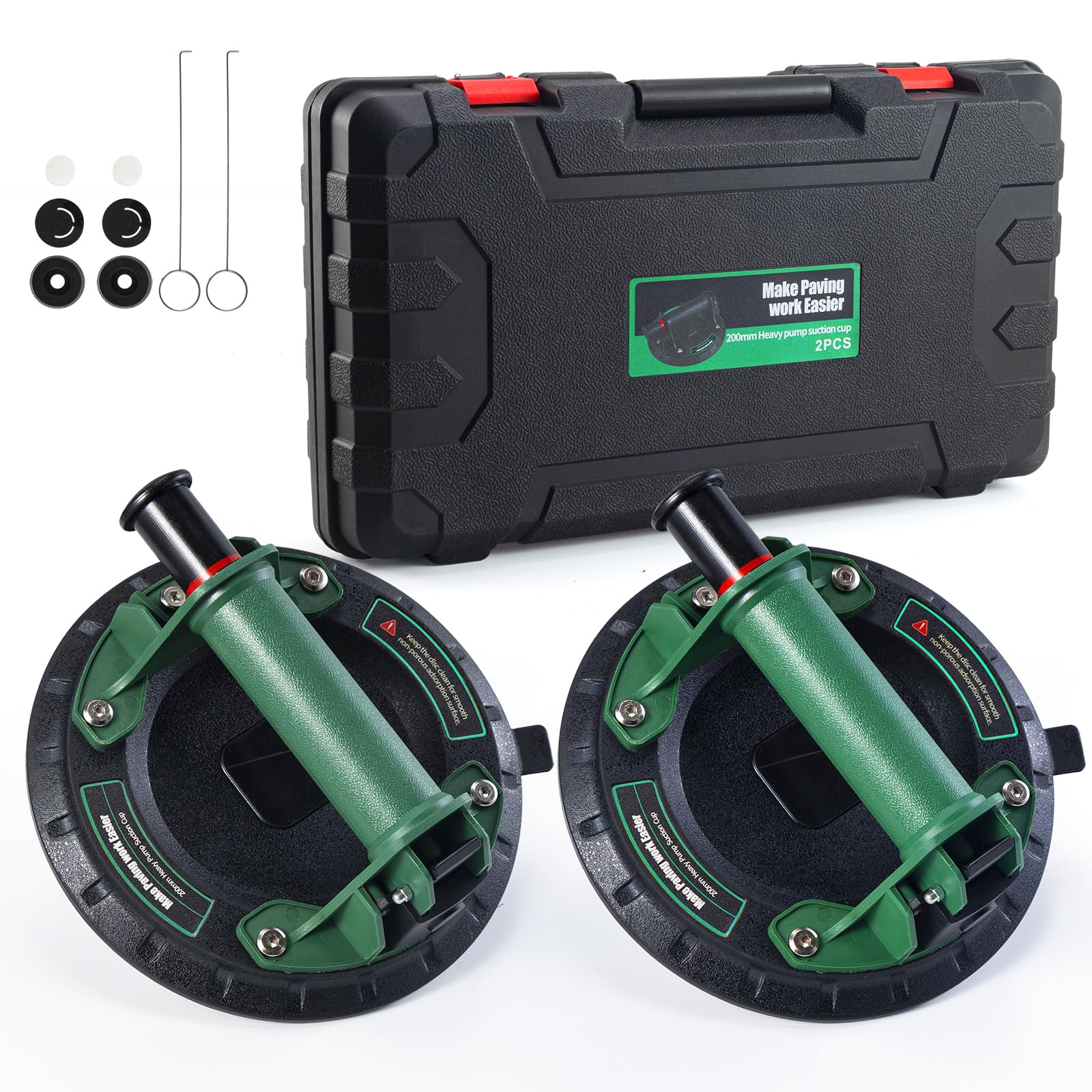 Ventosas de Vidrio de 8" (2 piezas) Herramienta de Elevación para Azulejos,Placas de Mármol y Productos Metálicos Incluye Caja de Herramientas(Carga Máxima de 150 kg)