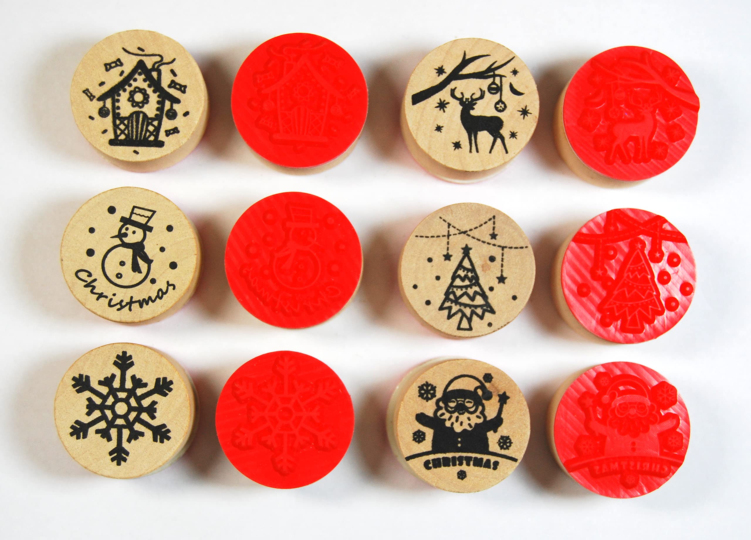 celloexpress Wooden Mounted Ink Stamper - Christmas Crafts, Occasions, Everyday, Sets, Office, Fun, Kids (Christmas Crafts Set - 6 Pieces - 3cm)
