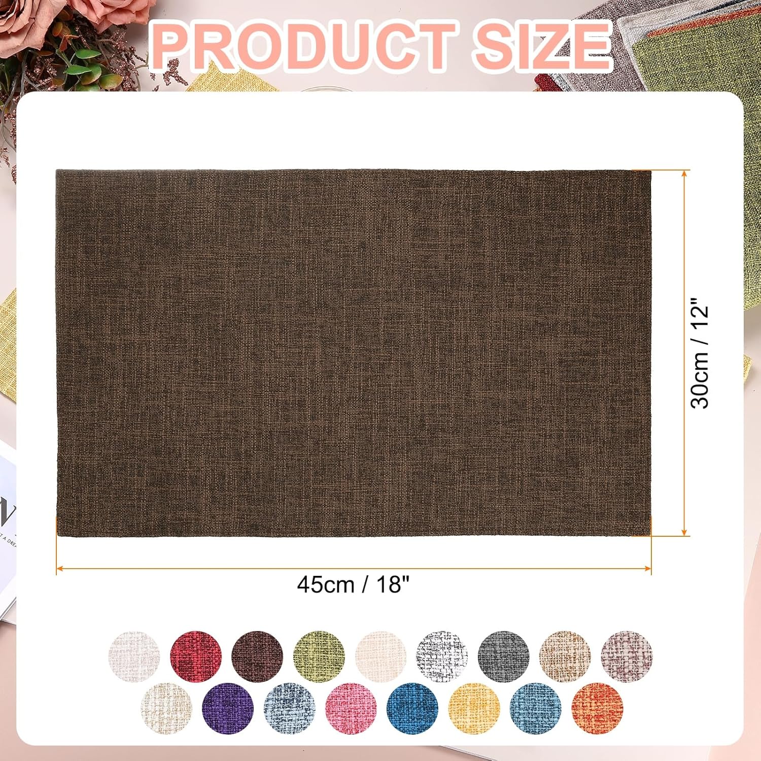 HARFINGTON 4pcs Linen Fabric Placemats 12" x 18" Polyester Rectangle Place Mats Machine Washable Heat Resistant Kitchen Table Mats for Outdoor Indoor Party Family Holiday, Dark Brown
