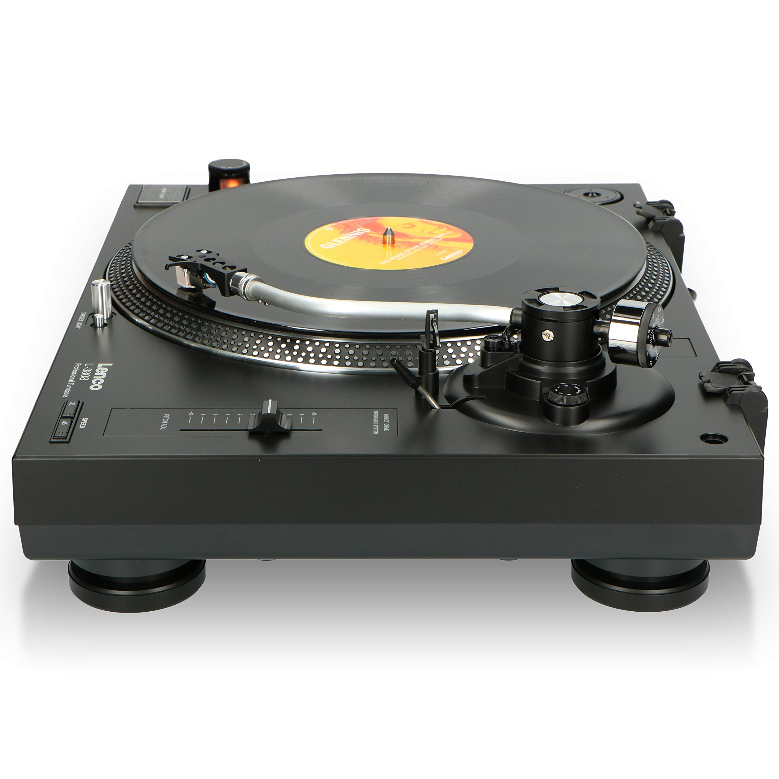 Lenco L-3808 USB DJ-Plattenspieler mit Direktantrieb - 33/45 U/min - Pitch-Control - Magnet-Tonabnehmer-System - Nadelbeleuchtung - Digitalisierung via PC - Staubschutzhaube - schwarz