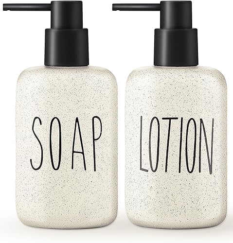 Juego de 2 dispensadores de jabón de baño, 16 onzas, dispensador de jabón de cerámica y dispensador de jabón de loción, botellas de jabón de manos