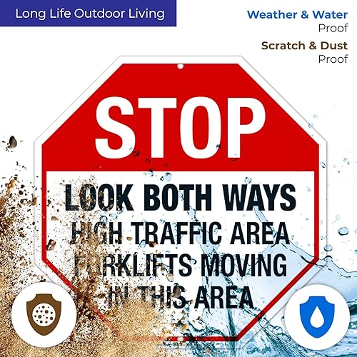 Miniatura 5 de Carretillas elevadoras de área de alto tráfico Look Both Ways Moving in This Area, cartel de peligro de la OSHA, 12 x 12 pulgadas, aluminio 040