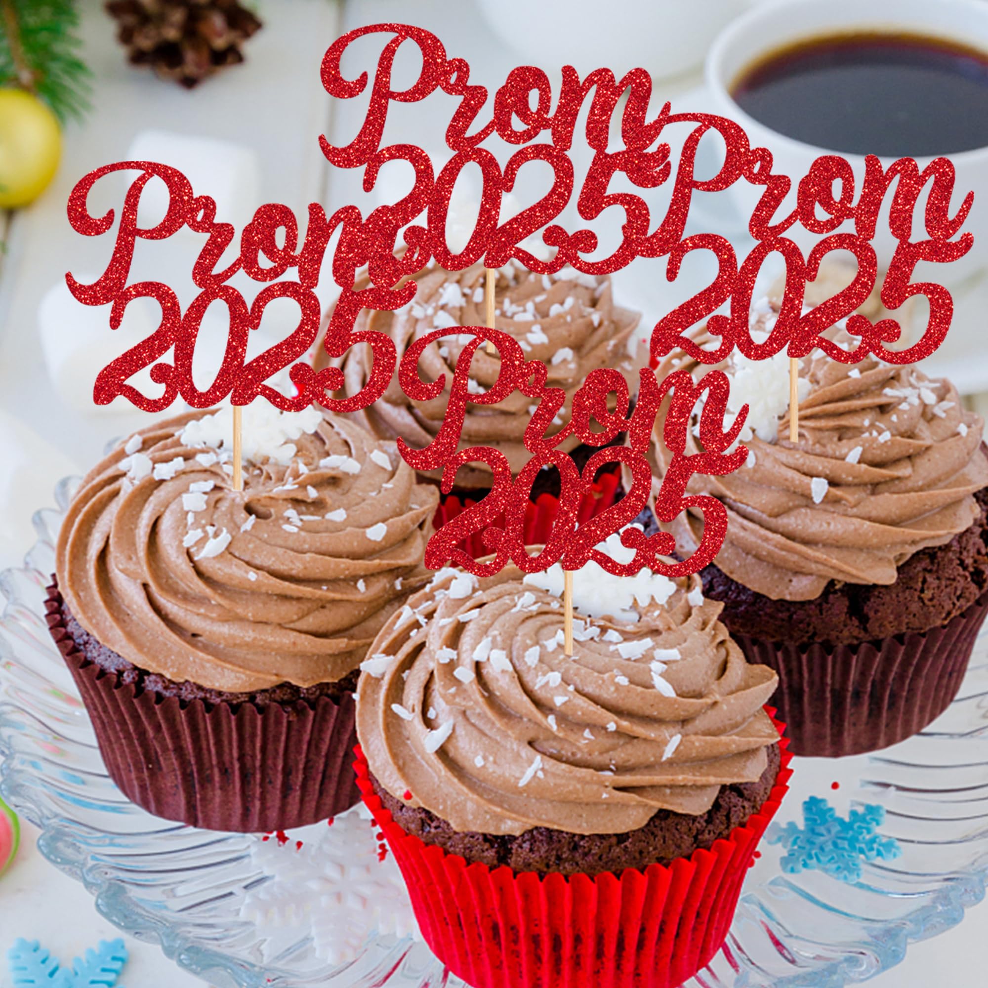Xsstarmi 24 Pack Prom 2026 Cupcake Toppers Glitter 2026 Graduation Cupcake Picks for Class of 2026 College Graduation Prom Party Cake Decorations Supplies Red - Image 3