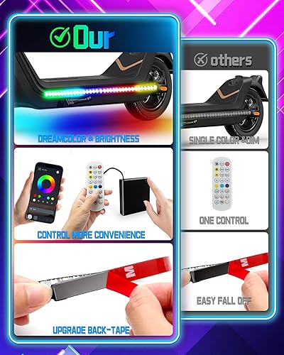 Miniatura 7 de Luces LED para montar en scooter nocturno, control remoto y aplicación, luces coloridas para monopatín, luces a pilas para bicicleta eléctrica, 60