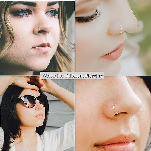 Miniatura 7 de Ellie J Maui Anillo de nariz ajustable con relleno de oro de 14 quilates de 0.78 oz, 0.236 in - 0.276 in, calibre 22, 0.236-0.276 in (0.85 oz, 0.236