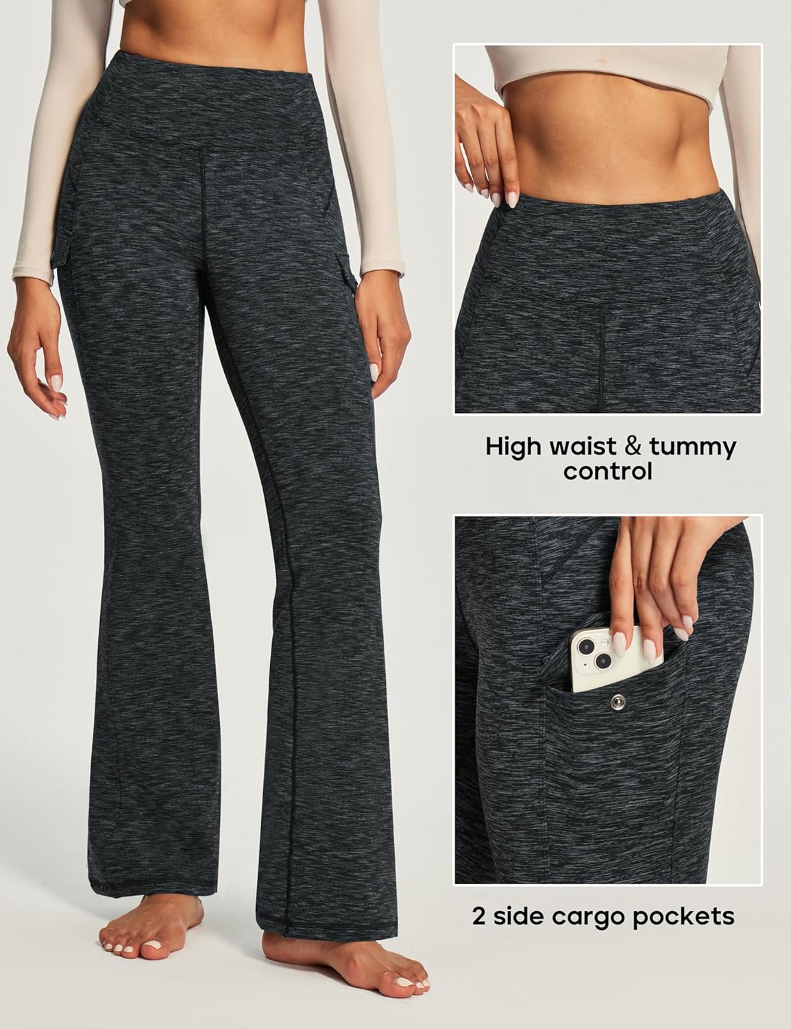 Heathyoga Cargo Pants Women Fleece Lined Leggings Waterproof Hiking Pants Women Thermal Pants Warm Wide Leg Sweatpants Winter - Image 4