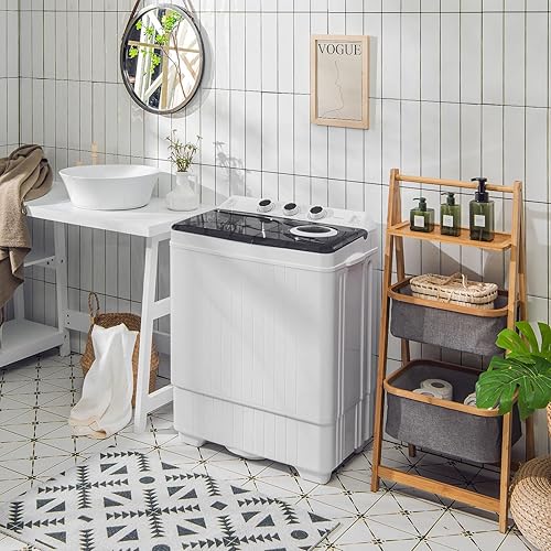 Miniatura 2 de Giantex Lavadora portátil, combo de lavadora y giratoria de 26 libras, lavado de 18 libras, 8 libras giratoria, bomba de drenaje integrada, con