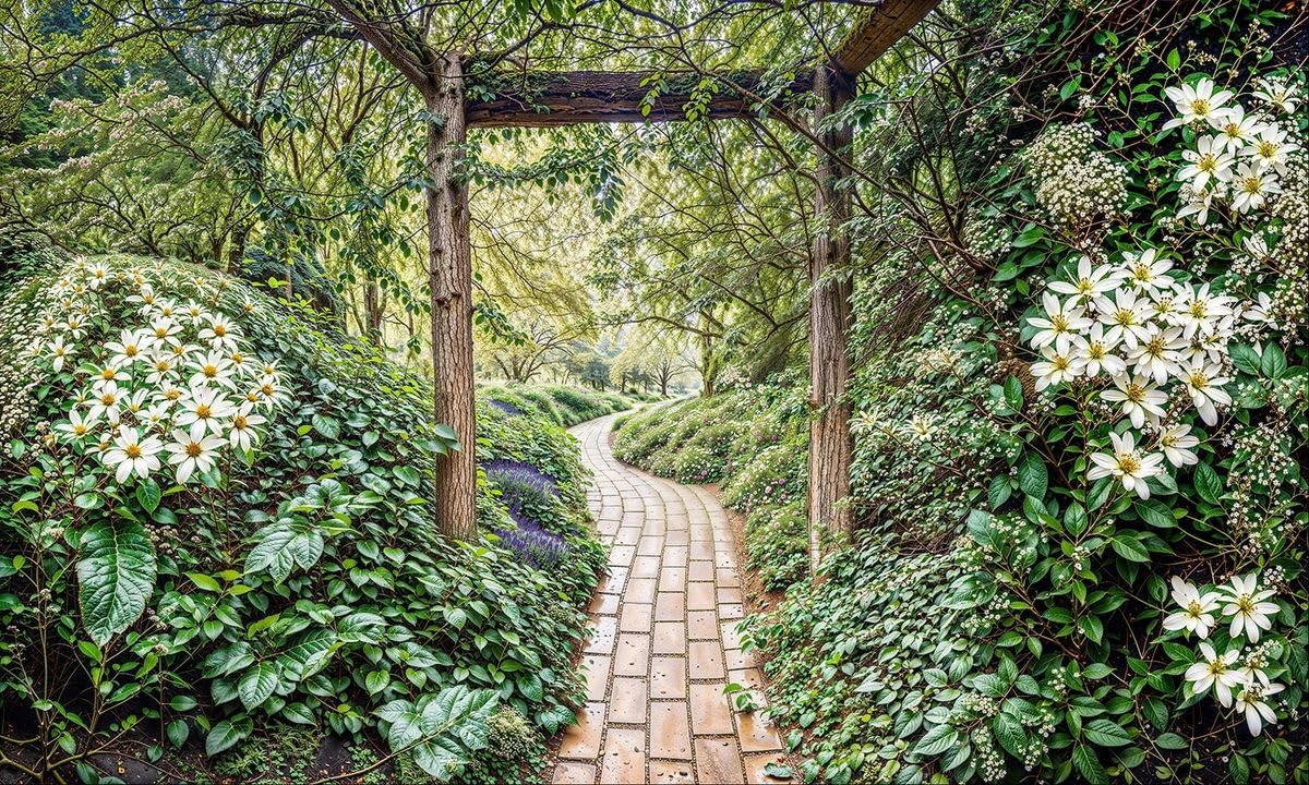 Sabrikas Let Your Creative Spirit Run Free Multicolored Pergola Garden Path Mural, Tapestry & Curtain Waterproof Mural Outdoor Wall Hanging, Flower Garden Wall Art, Fence Decoration & Outdoor Tapestry W118.11 Inches X H70.87 Inches