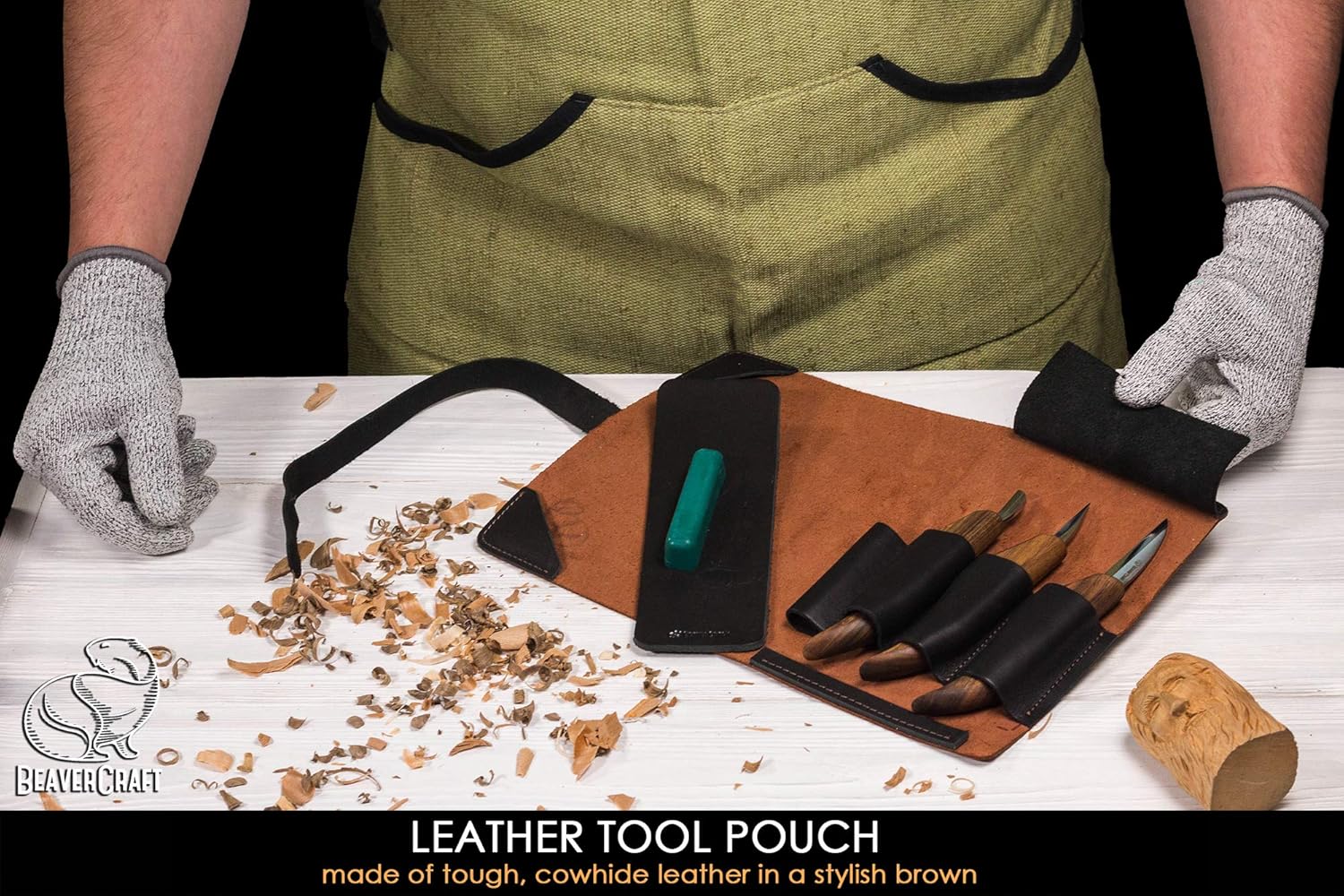 BeaverCraft Deluxe Wood Carving Knives Set with Leather Case S15X Premium Wood Carving Tools - Soft Basswood Carving Blocks BW 16pcs Whittling Kit