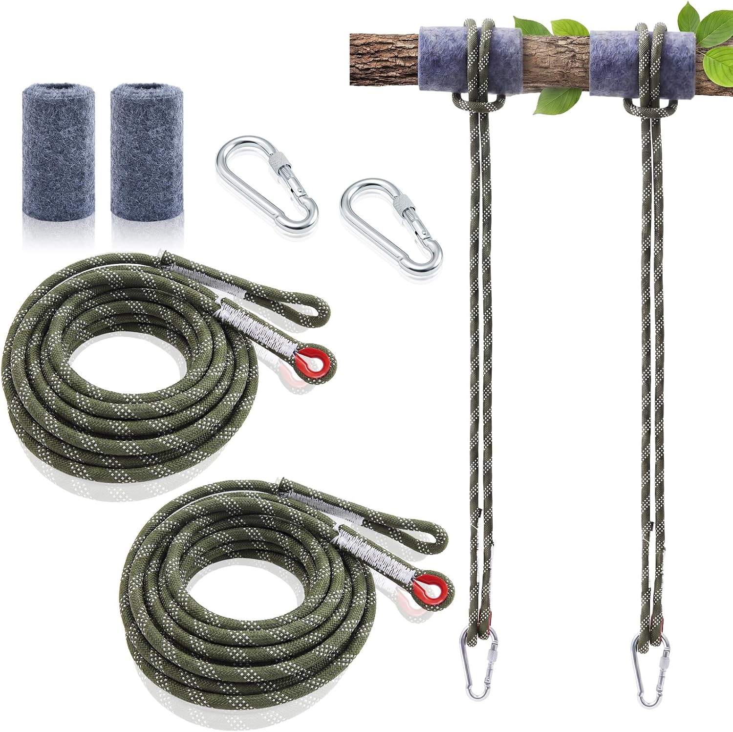2 Pcs 6ft Tree Swing Ropes with Carabiners & Tree Protectors | 4400lb Capacity, Easy Install, Durable Polyester Ropes, Heavy Duty Carabiners, Fits All Hammocks, Outdoor Swing Accessories