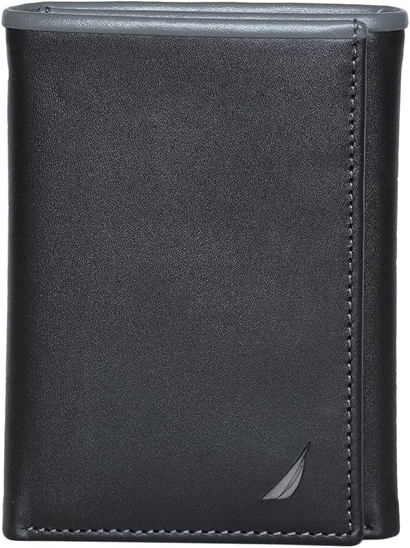 Cartera triple para hombre Nautica | Protección de bloqueo RFID | Ventana de identificación | Ranuras para tarjetas | Cuero Genuino | Durable