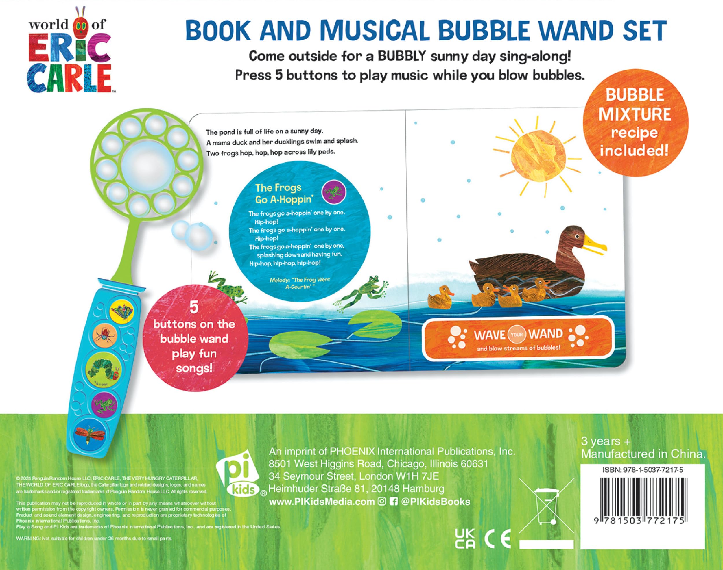 World of Eric Carle, The Very Sunny Day! Book and Musical Bubble Wand Sound Book Set - Toy Bubble Wand Plays 5 Songs - PI Kids - Image 6