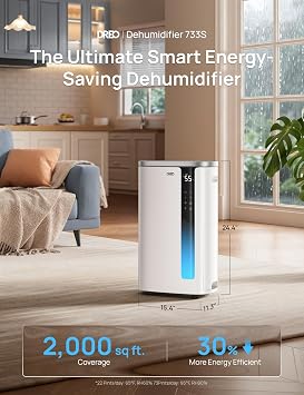 DREO Energy Star 2025 Smart Dehumidifier for Basement, 1.85 Gal Water Tank