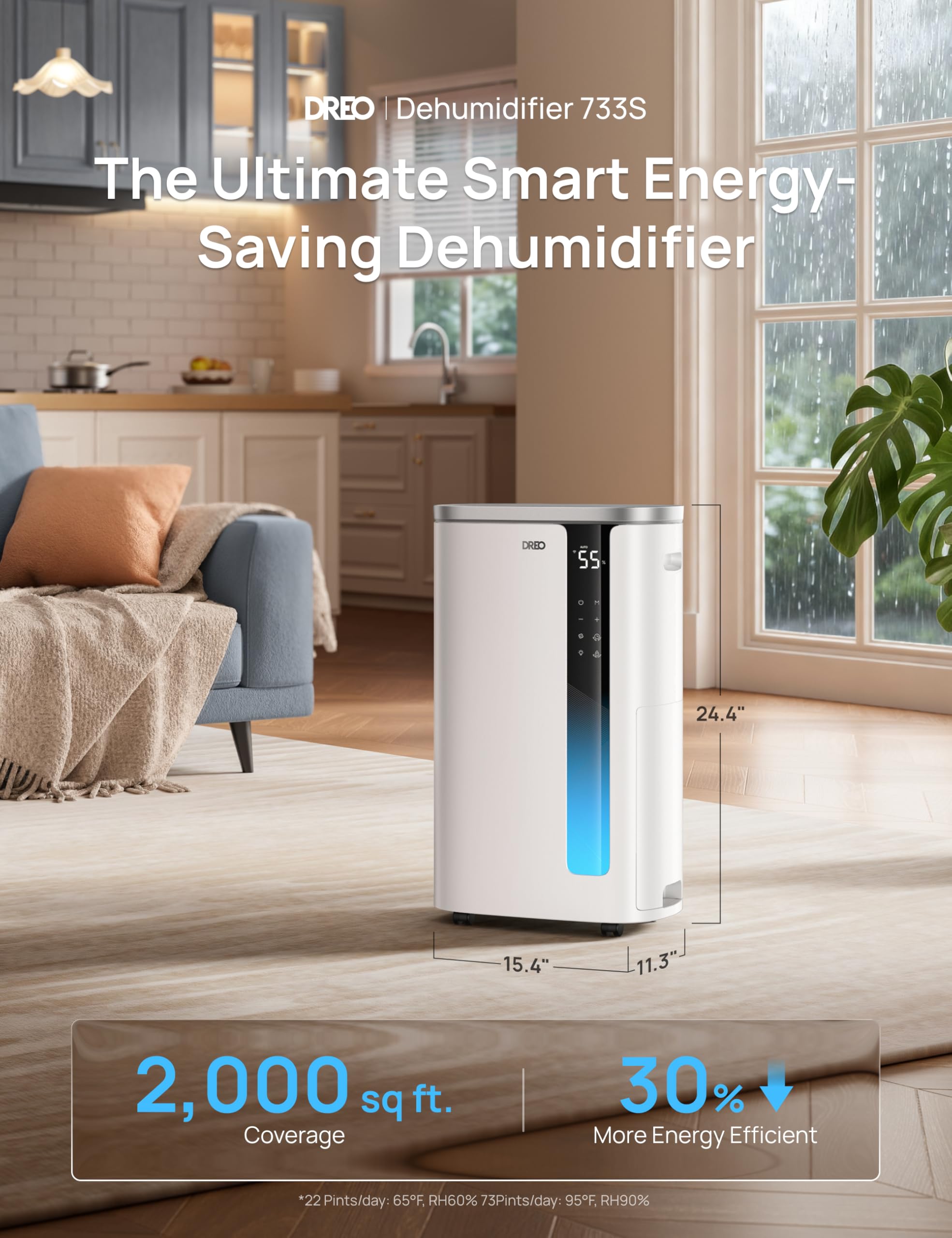 Waykar 80 Pints 5000 Sq. Ft 2025 Energy Star Dehumidifier for Basement | 90° Auto Swing, 30%–80% Humidity Control for home, Continuous drainage support, Whole-House Dehumidification, Auto-defrost product image 14