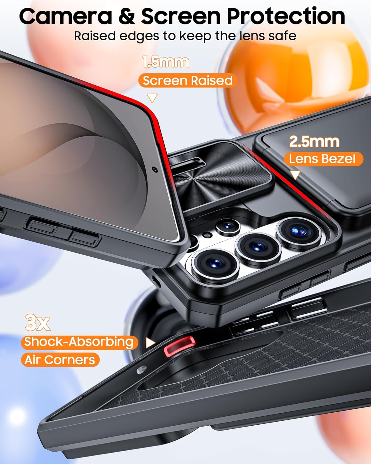for Samsung Galaxy S26 Ultra Case with Screen Protector (2 Pack) Card Holder with RFID Blocking, Slide Lens Cover, Edge Raised, Rugged Heavy Duty Phone Cover Case for S26 Ultra, 2026, Black