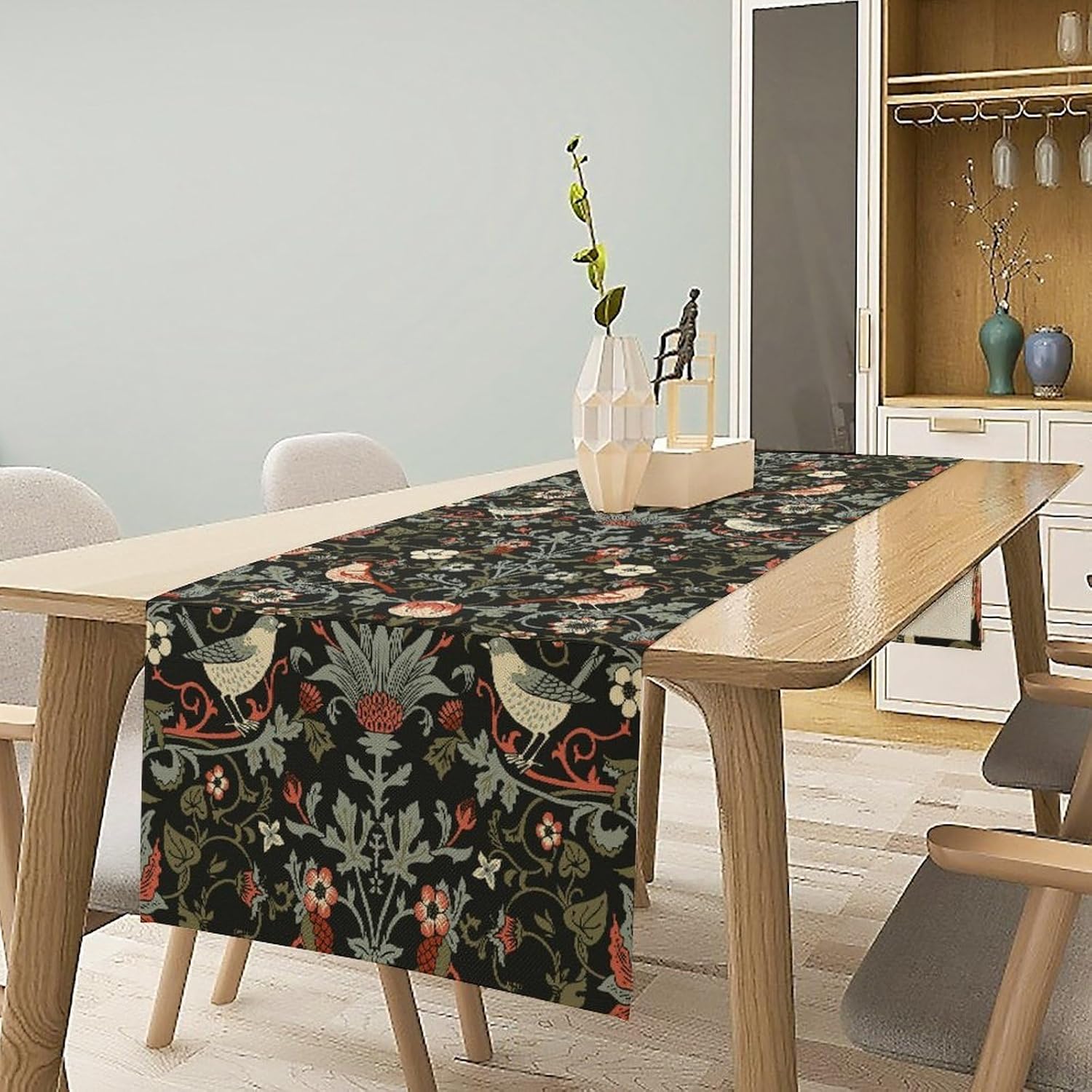 William Morris Plant Table Runner for Table Decor, Art Vintage Botanical Flower Rustic Floral Printed for Kitchen Dining Room Office Farmhouse Party Holiday Decorate 13" x 120"