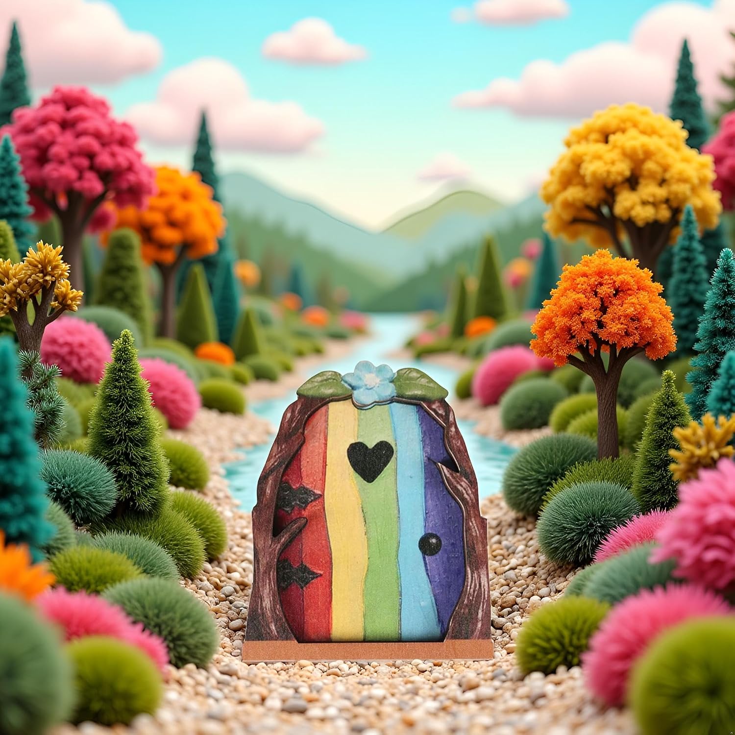 Jinshining Multicolour Streak Mini Fairy Garden Door for Tree, 3D Miniature Fairy Door for Fairytale Tiny House Doors, Bonsai Terrarium Micro Landscape Decoration Accessories Garden Miniatures
