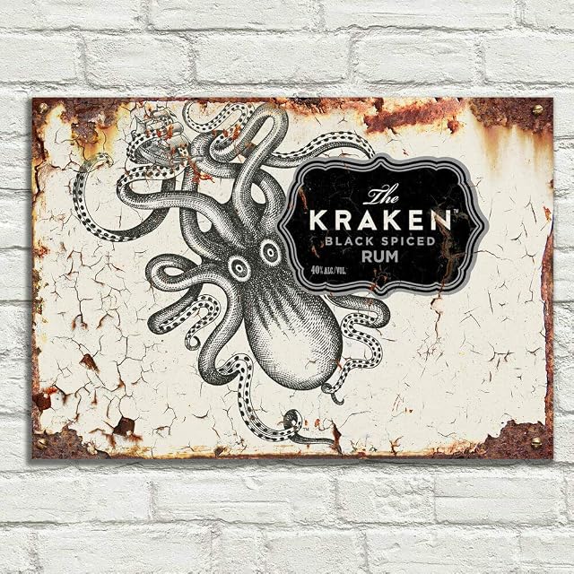 LBS4ALL The kraken spiced rum Signs Metal Plaque Aluminium Vintage Pub Tiki Bar Home Cafe Wall Beer Retro Club