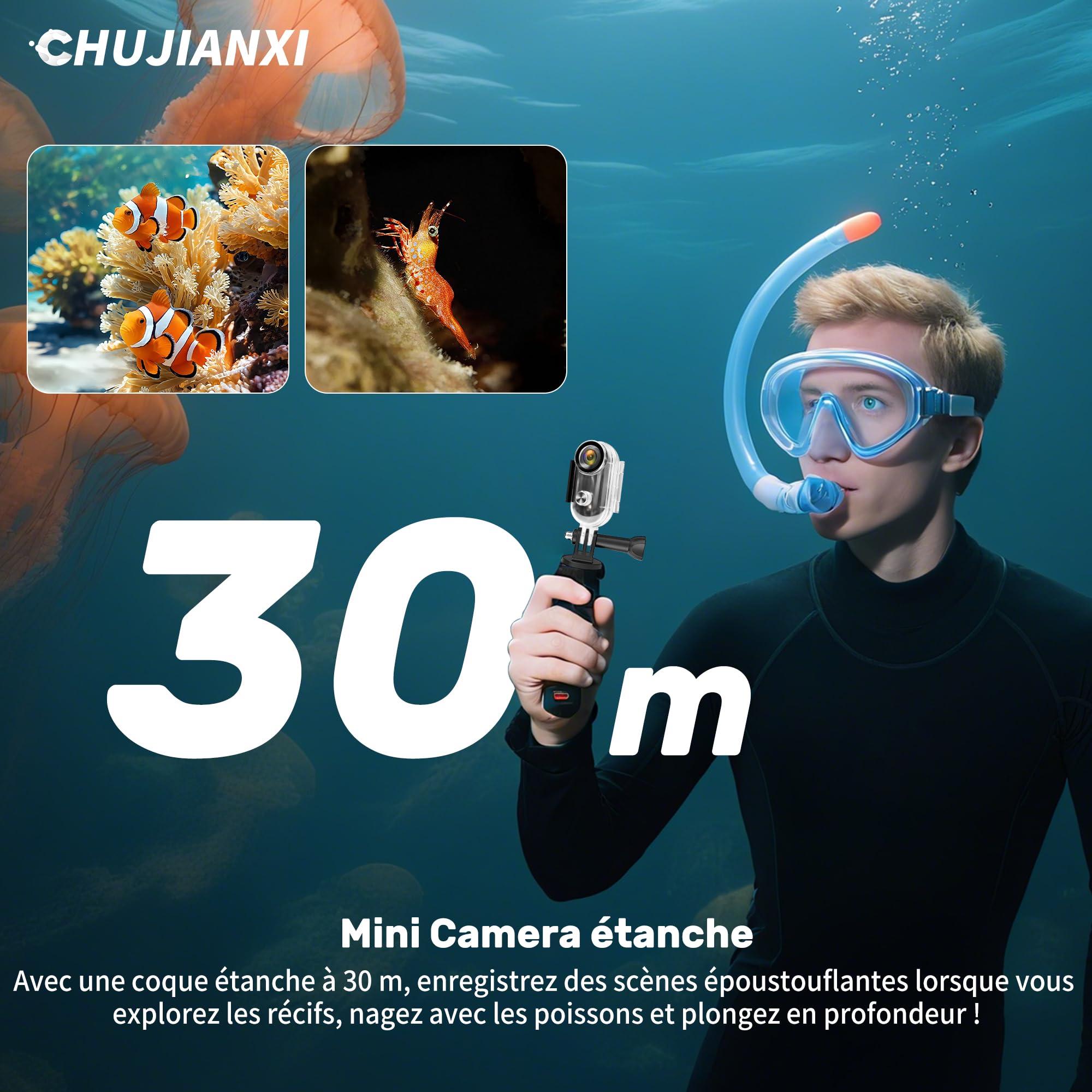 2026 nouvellement améliorée Caméra d'Action 4K(64GB),Mini Caméra Sport WiFi,Camera Pouce Étanche Portative,Mini Body Cam Velo Casque,Camera Piéton Caméra POV pour Motos Ski Surf Alpinisme Escalade - 5