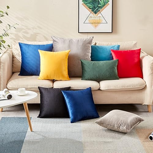 Vista 20 de Yonous Juego de 4 fundas de cojín decorativas de terciopelo suave para sofá, dormitorio o automóvil, 18 x 18 pulgadas, gris