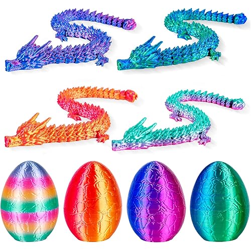 4Pcs 3D Printed Dragon Eggs Mini Dragon Eggs with 8.86inch Dragon Inside 3D Printed Toys Dragon Toys for Kid & Adults, Easter Home Decor, 4Pack1