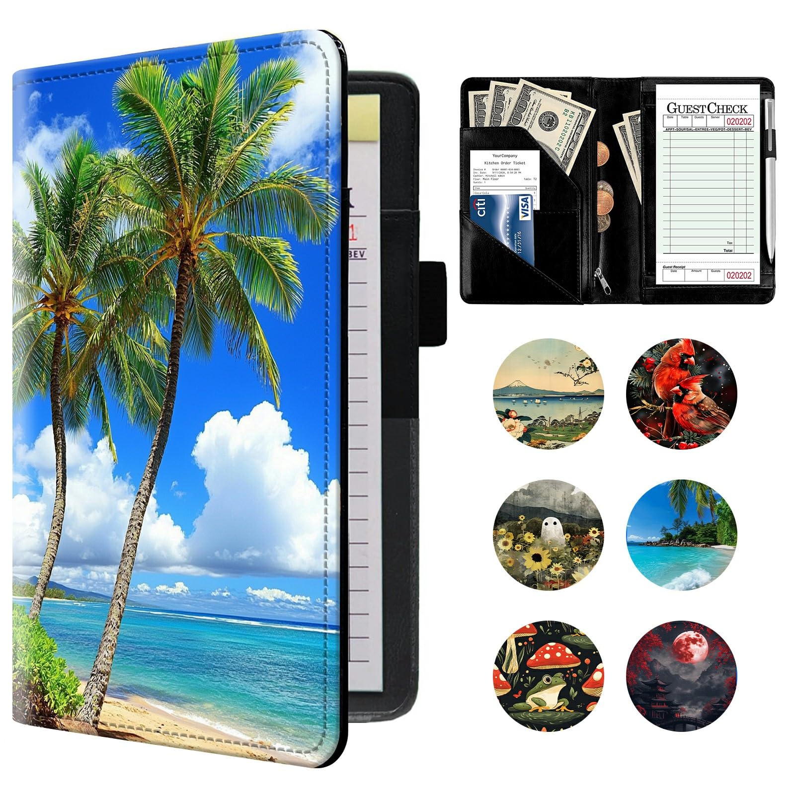 Server Book, PU Leather Server Books for Waitress, Waitress Book, Sturdy Waiter Book, Serving Waitress Accessories Fit Server Apron Waitress, Beach