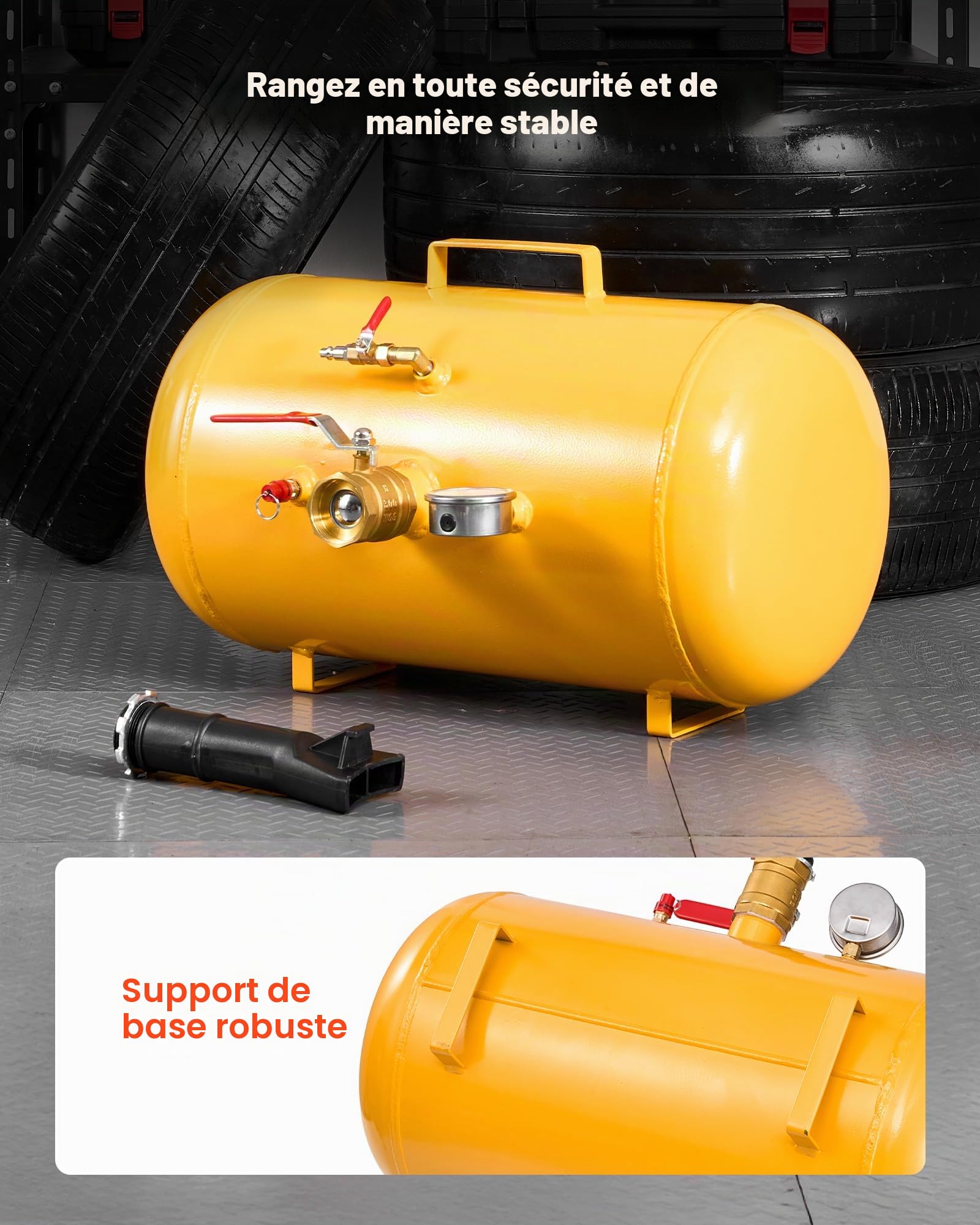 VEVOR Canon à Air 37,9 L, Booster de Pneu avec Pression de Service 0,6-0,8 MPa, Gonfleur Pneumatique de Pneu pour Pick-up, Camion, VTT, Jeep, Fourgonnette, Tracteur Tondeuse, Camping-Car, Jaune