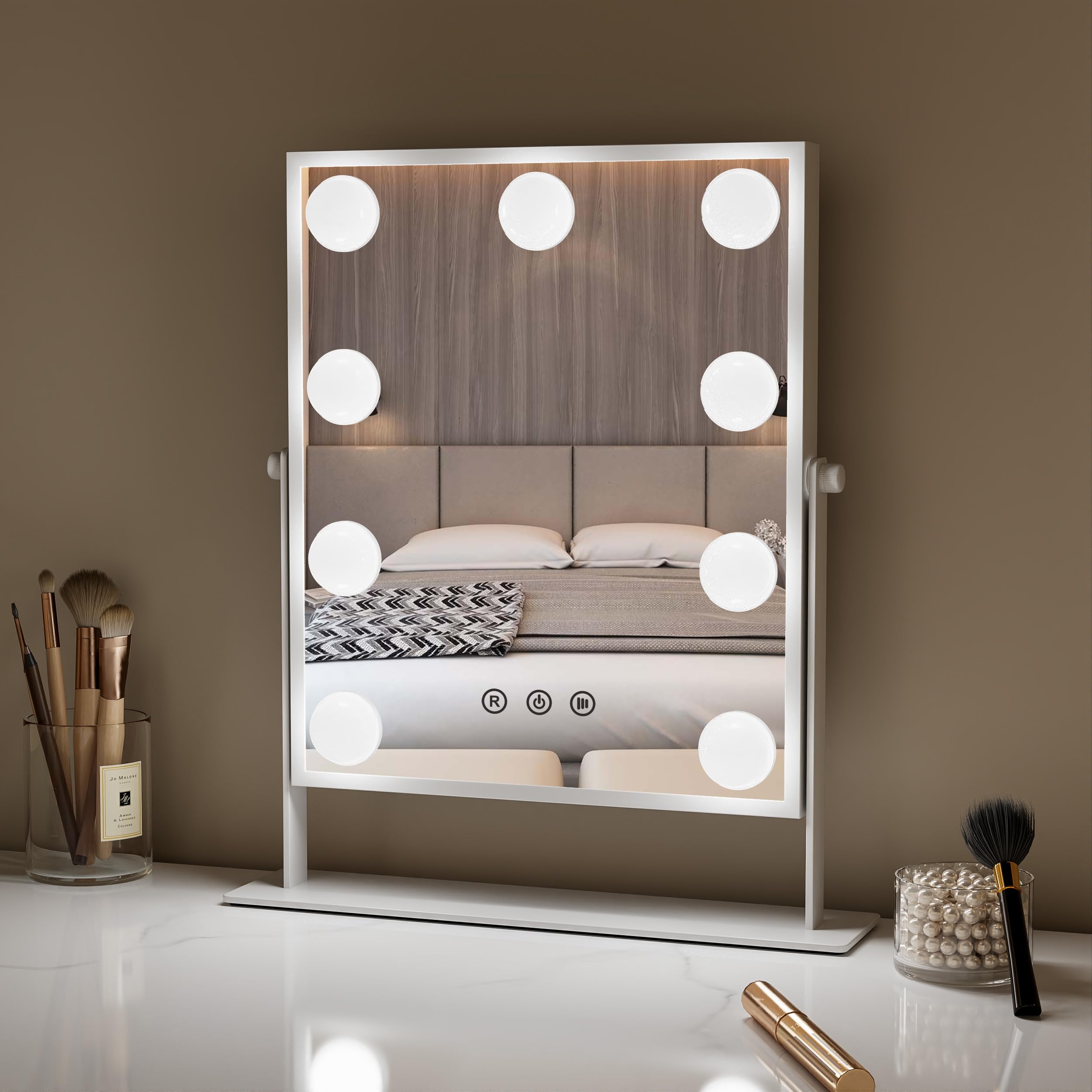Schminkspiegel mit Beleuchtung groß – Hollywood Spiegel Schminktisch 3 Lichtfarben & Touch – Schminktisch Spiegel mit Licht drehbar – Schminkspiegel Licht – Aluminium Vanity Mirror with Light
