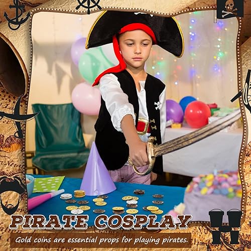 Miniatura 6 de Charniol 300 monedas de oro de plástico, monedas piratas para niños, réplicas de monedas de juego falsas, doblones españoles para fiesta pirata,