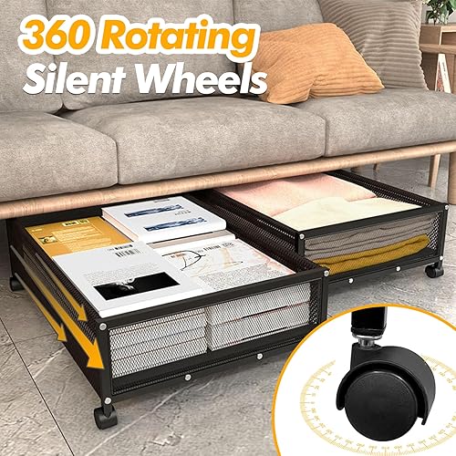 Miniatura 4 de Contenedores de almacenamiento debajo de la cama con ruedas, paquete de 2 organizadores de almacenamiento de zapatos debajo de la cama, cajón de