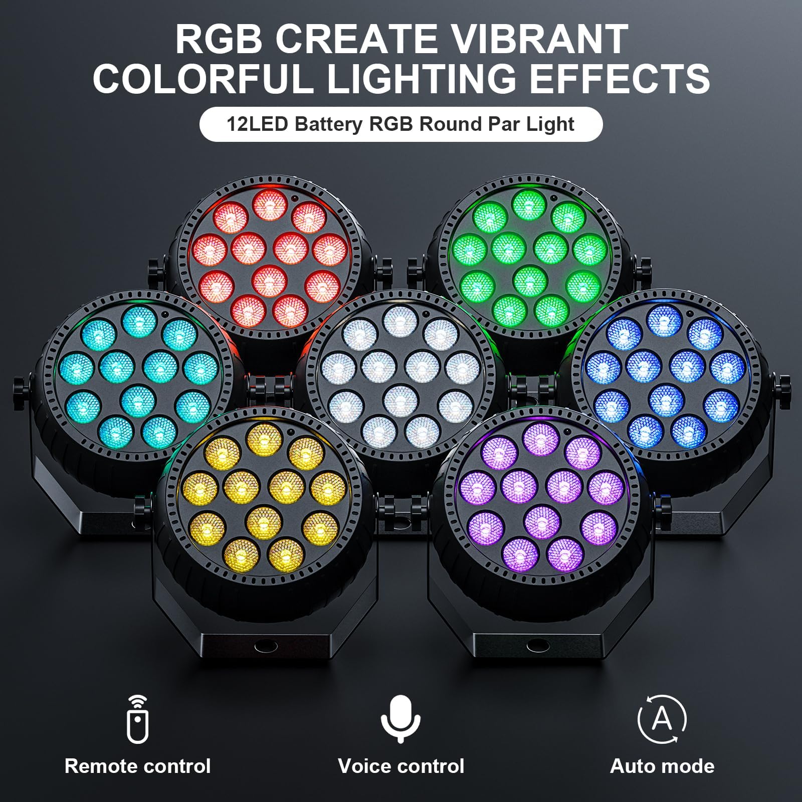 8PCS Wiederaufladbar RGB LED Par Scheinwerfer, 12 LED Strahler Akku mit Fernbedienung Partylicht Bühnenlicht für Party Bar Bühne DJ Disco Hochzeit Halloween Weihnachten