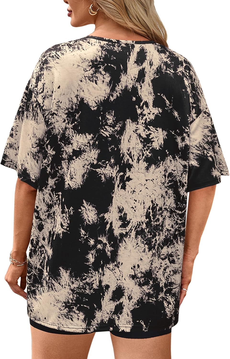 Remidoo Womens Oversized Tshirt Ripped Tie Dye Shirt Sexy Cut Out Top Short Sleeve V Neck Tee - Image 2