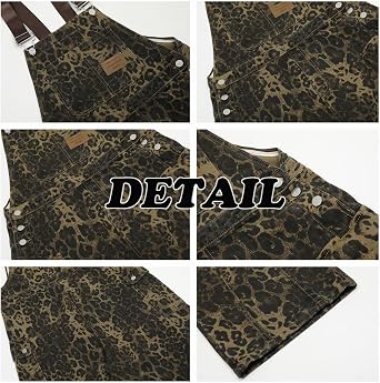Leopard Print Jeans Denim Jumpsuit Baggy Overalls For Women Y2k Romper Grung Pants Animal Print Pants