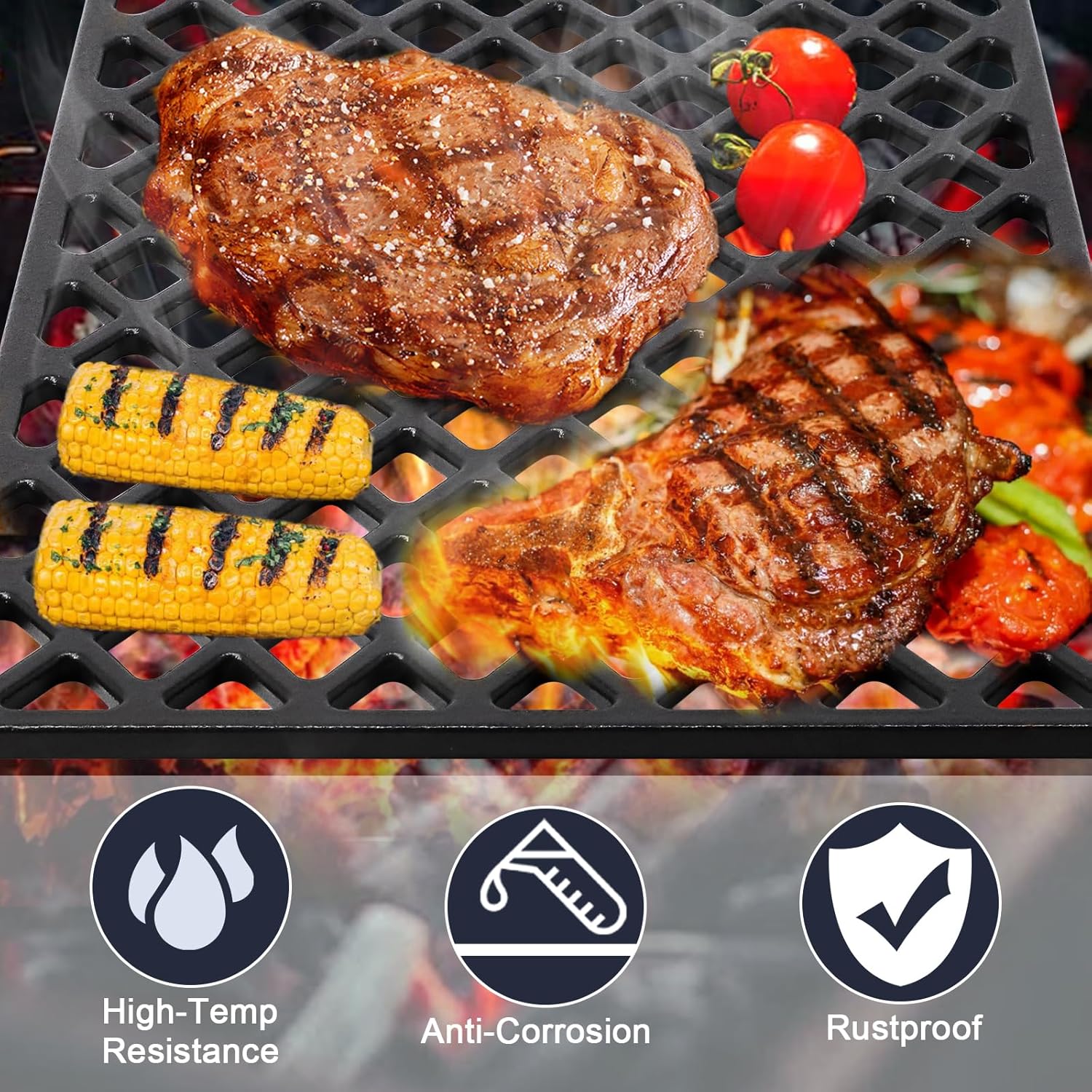 Hiorucet Cast Iron Grill Grates for Pit Boss Pro 1000 Series, Austin XL, Rancher XL, 1000 XL, PB1000, PB1000SC1, PB1000T2, PB1000T1, Sportsman 1000 Pit Boss Grill Replacement Parts, 3 Pack.