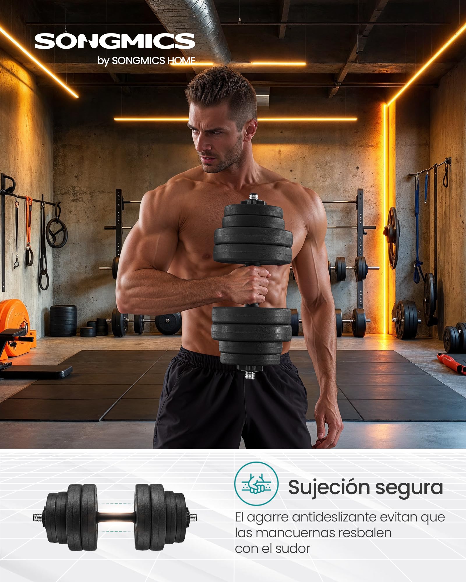 SONGMICS Mancuernas 2 en 1, Juego de Barra Corta, con Tubo de Conexión de Acero, Entrenamiento, Fitness, Levantamiento de Pesas para Casa, Gimnasio