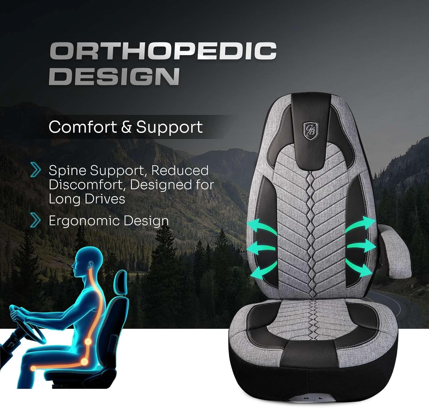 Custom Fit Truck Seat Cover for Peterbilt 579, 567 – Linen Fabric – Grey with Black Coloured – Includes Armrest Covers and Assebly Tool - Image 5